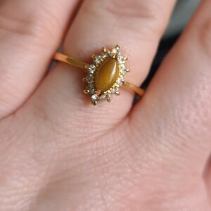 10kt Gold On Sterling Marquise Tiger's Eye Halo Ring